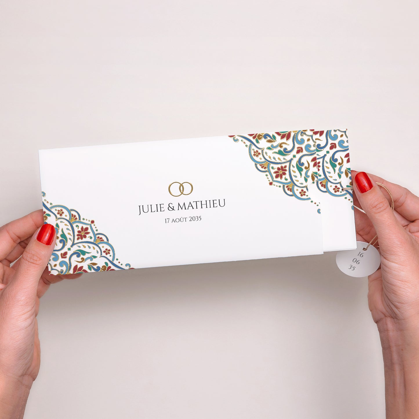 Faire-part Mariage Pochette 2 cartes, étiquette Amour d’Orient photo N° 2