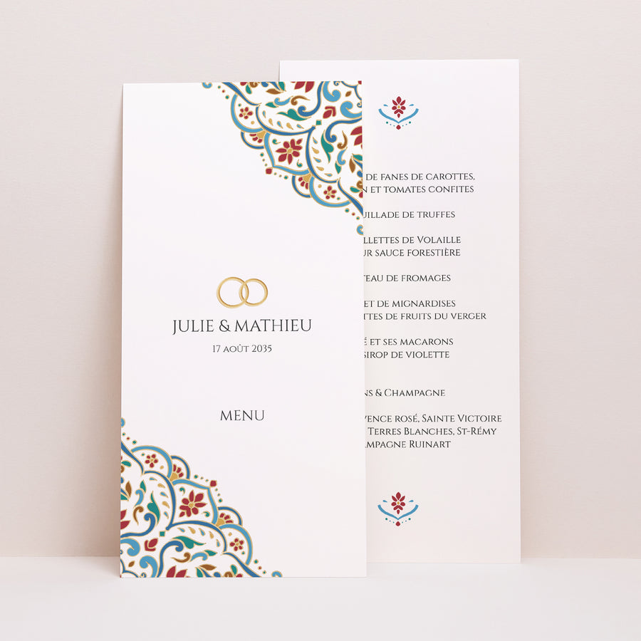 Menu Mariage Panoramique portrait Amour d’Orient photo