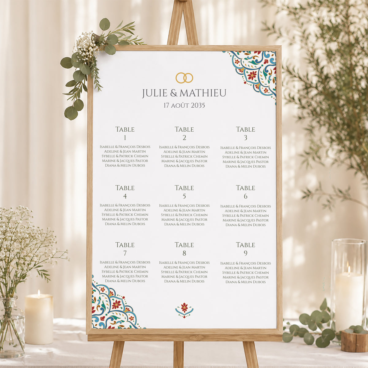 Plan de table Mariage Portrait 60 x 90 cm Amour d’Orient photo N° 1
