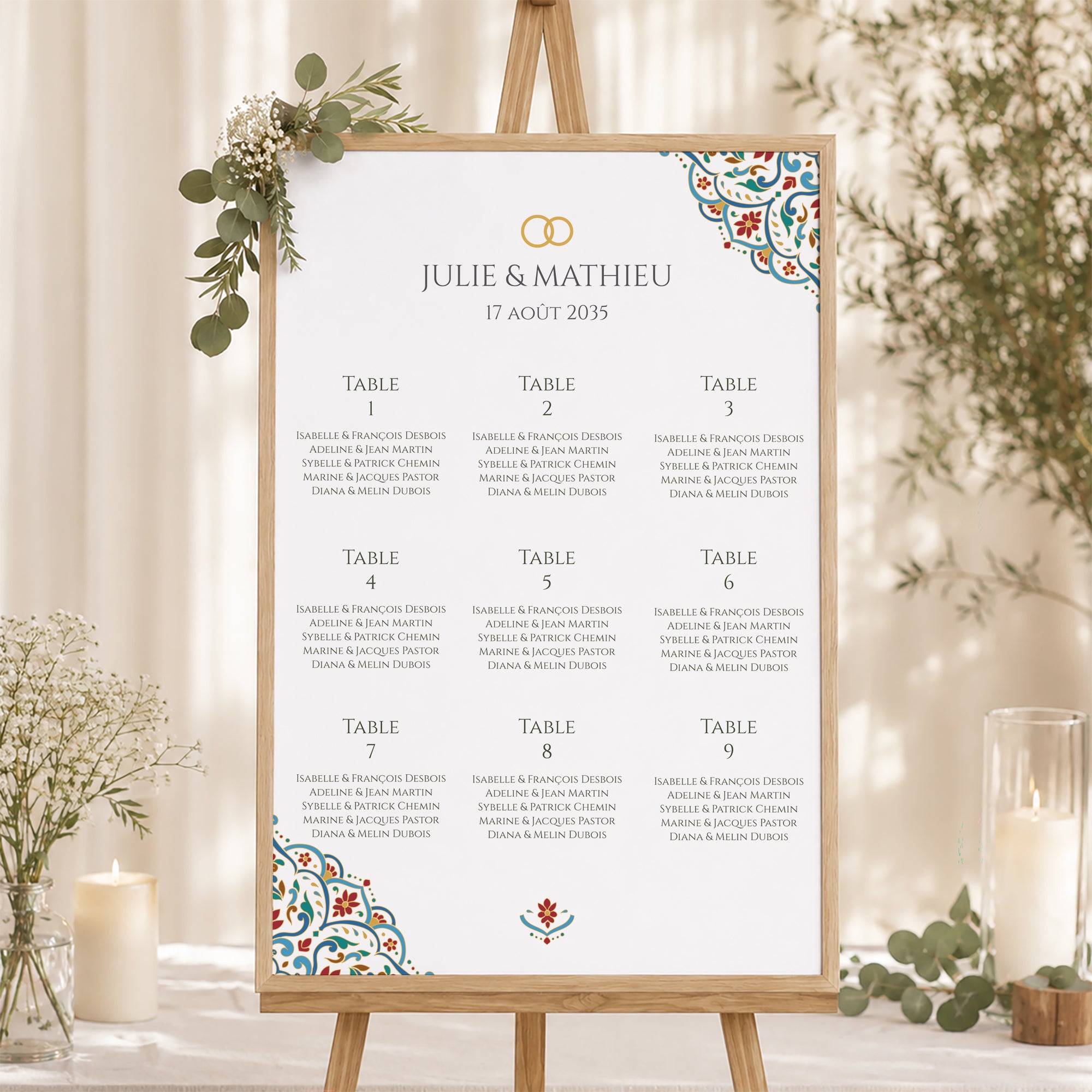 Plan de table Mariage Portrait 60 x 90 cm Amour d’Orient photo N° 1