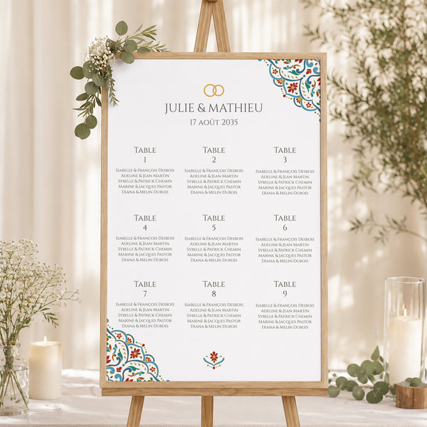 Plan de table Mariage Portrait 60 x 90 cm Amour d’Orient photo