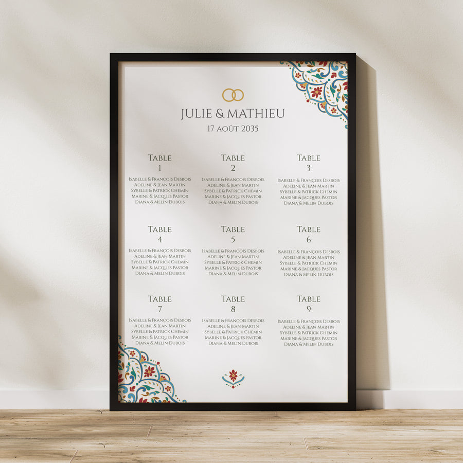 Plan de table Mariage Portrait 60 x 90 cm Amour d’Orient photo