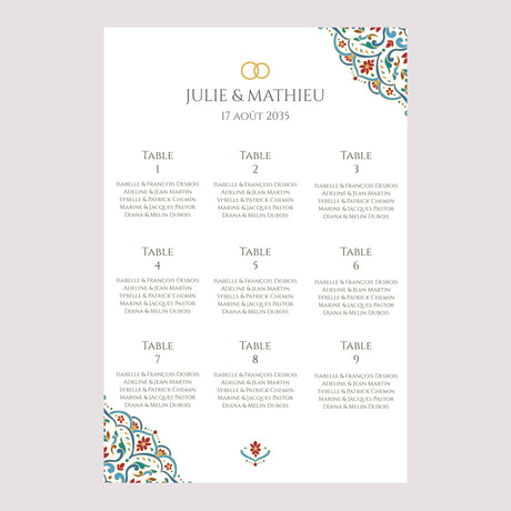 Plan de table Mariage Portrait 60 x 90 cm Amour d’Orient