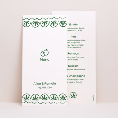 Menu Mariage Panoramique portrait Noces Botaniques photo N° 1