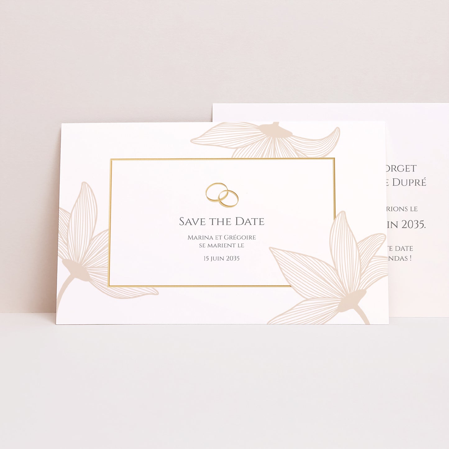Save the date Mariage Paysage Fleurs d'Élégance Doré photo N° 1