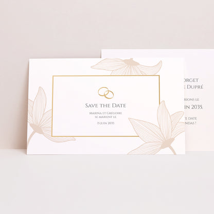 Save the date Mariage Paysage Fleurs d'Élégance Doré photo N° 1