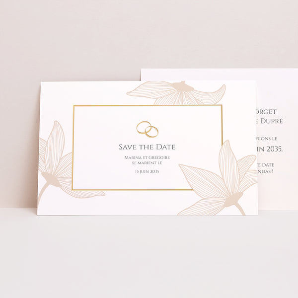 Save the date Mariage Paysage Fleurs d'Élégance Doré photo