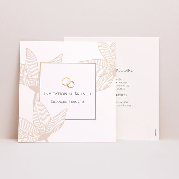 Invitations Mariage Carré Fleurs d'Élégance Doré photo