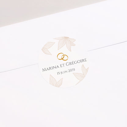 Sticker Mariage Rond Fleurs d'Élégance Doré photo N° 1
