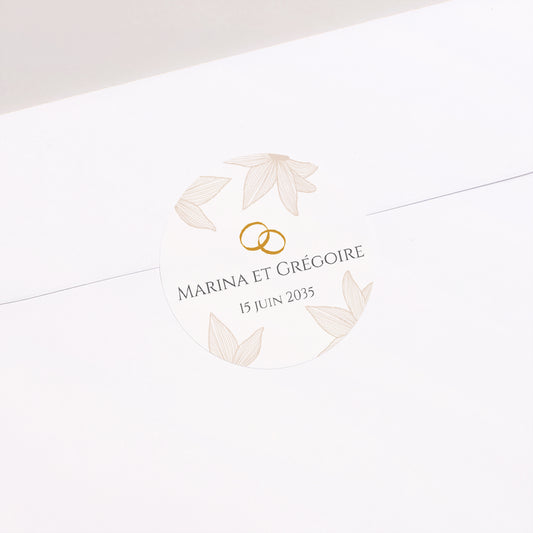 Sticker Mariage Rond Fleurs d'Élégance Doré photo