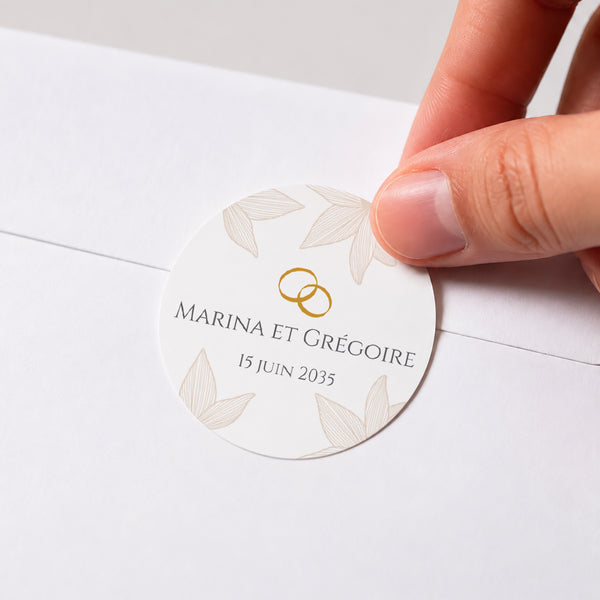 Sticker Mariage Rond Fleurs d'Élégance Doré photo