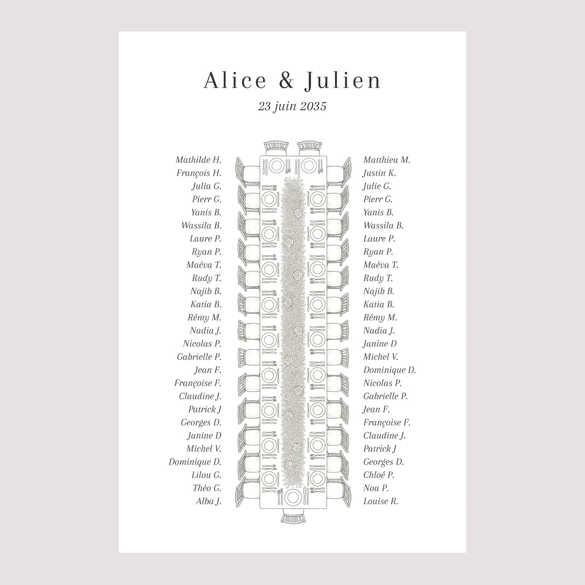 Plan de table Mariage Portrait 60 x 90 cm La table des mariiés photo N° 2