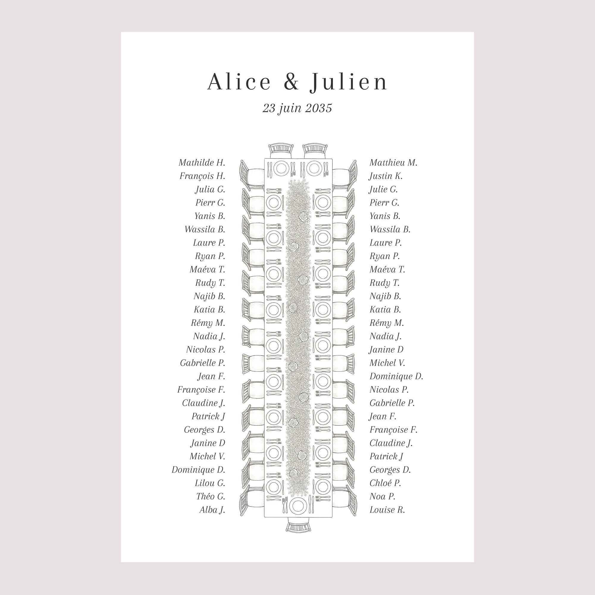 Plan de table Mariage Portrait 60 x 90 cm La table des mariiés photo N° 2