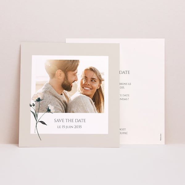 Save the date Mariage Carré Douces Fleurs photo