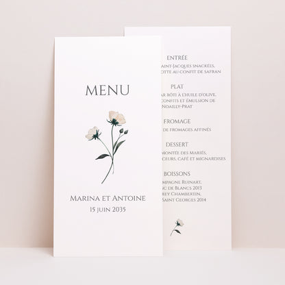 Menu Mariage Panoramique portrait Douces Fleurs photo N° 1