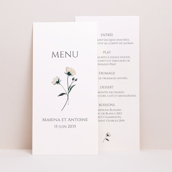 Menu Mariage Panoramique portrait Douces Fleurs photo
