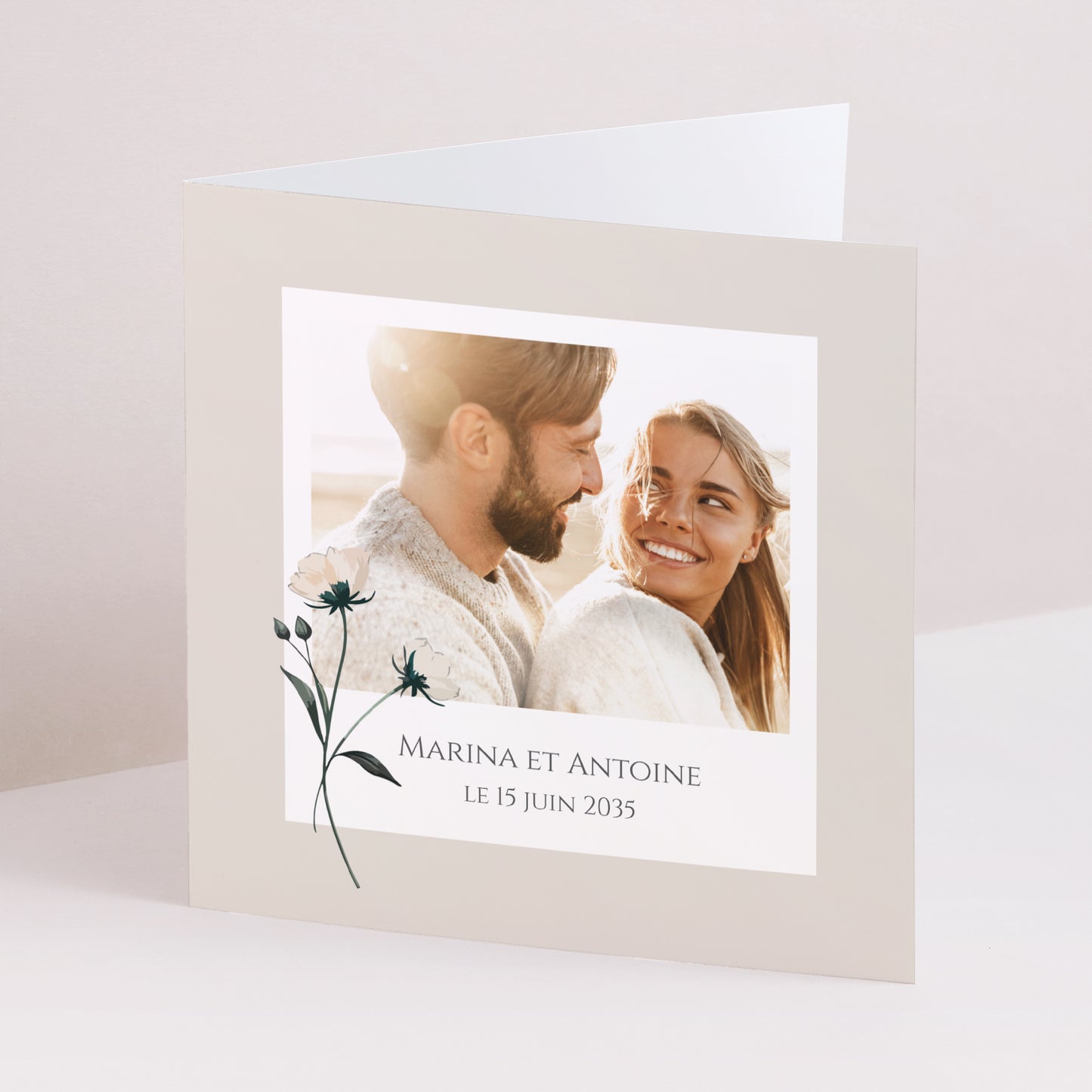 Faire-part Mariage Carré double volet Douces Fleurs photo N° 1