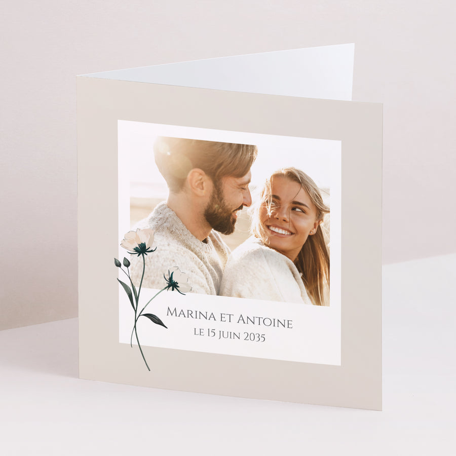 Faire-part Mariage Carré double volet Douces Fleurs photo