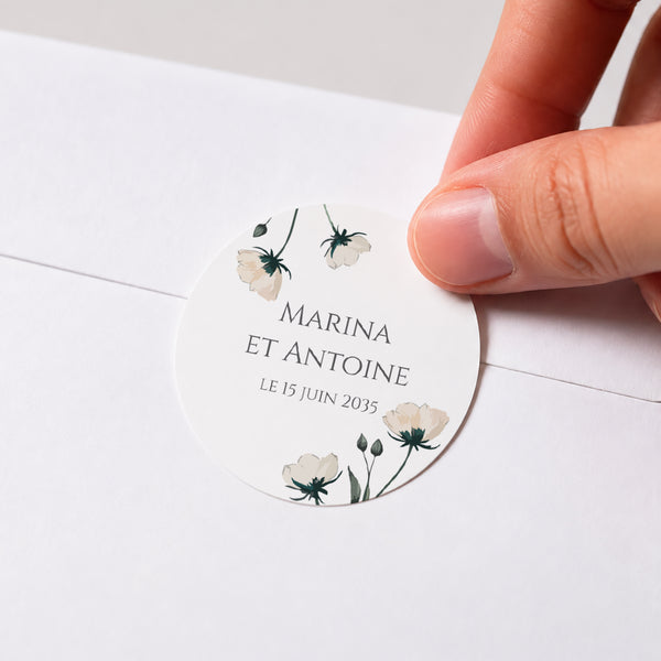 Sticker Mariage Rond Douces Fleurs photo