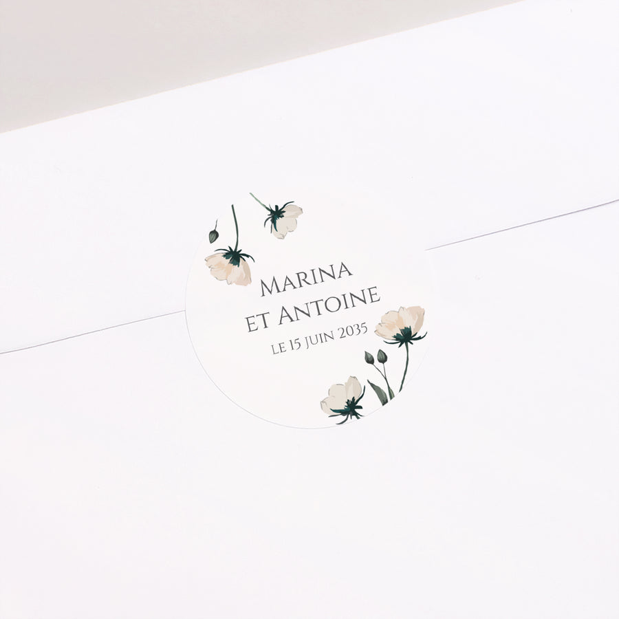 Sticker Mariage Rond Douces Fleurs photo