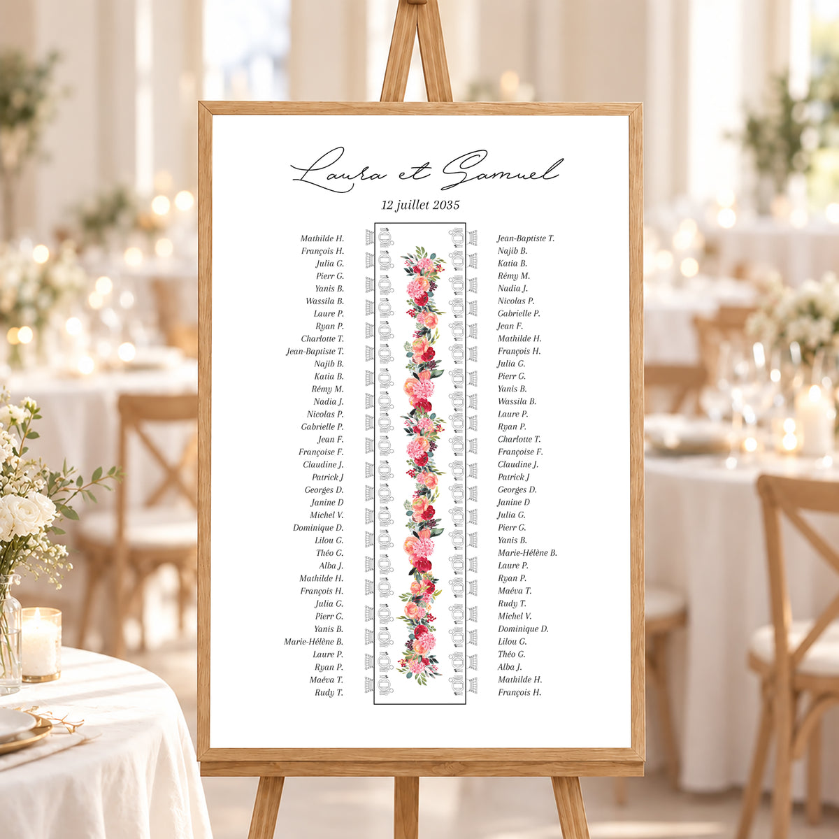 Plan de table Mariage Portrait 60 x 90 cm La table fleurie des mariés photo N° 1