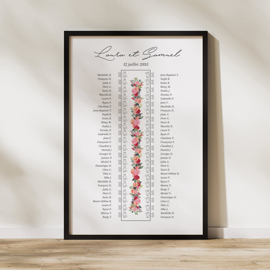 Plan de table Mariage Portrait 60 x 90 cm La table fleurie des mariés photo