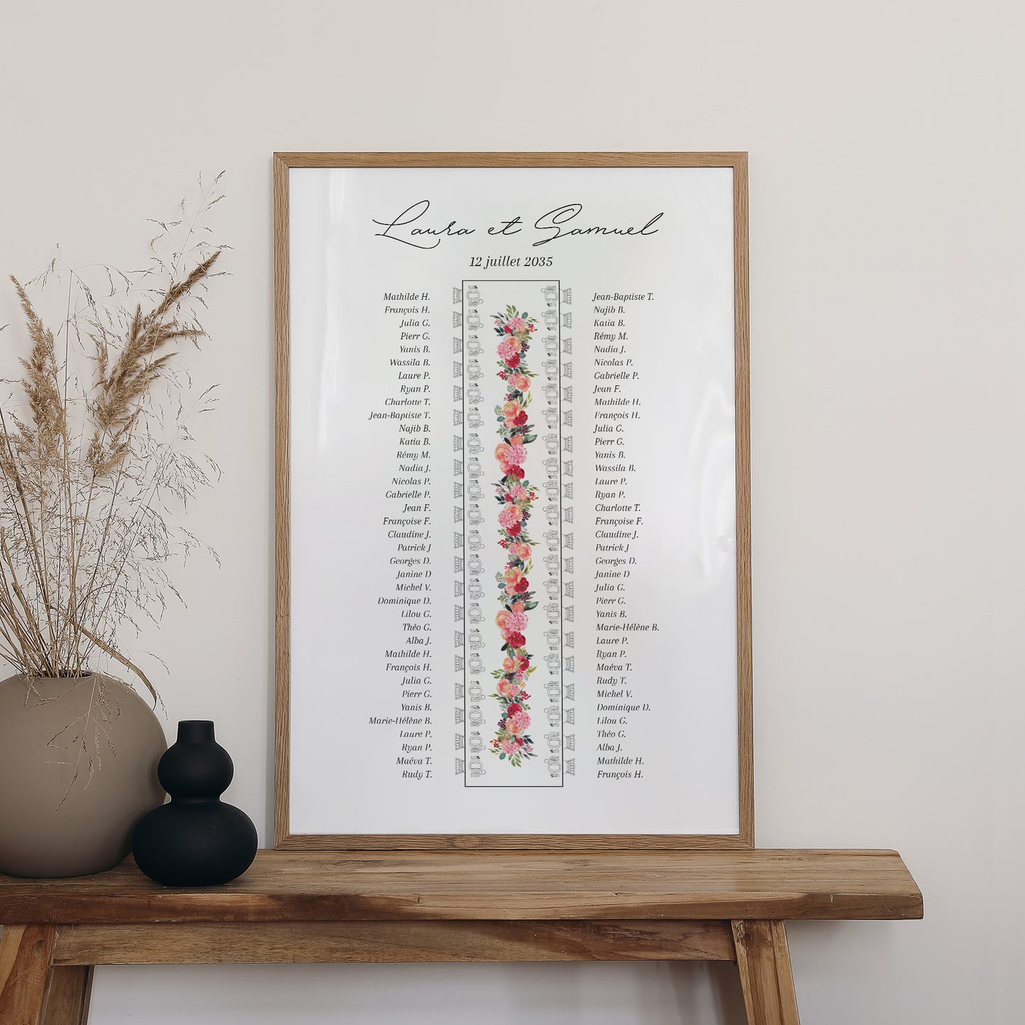 Plan de table Mariage Portrait 60 x 90 cm La table fleurie des mariés photo N° 2