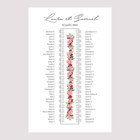 Plan de table Mariage Portrait 60 x 90 cm La table fleurie des mariés