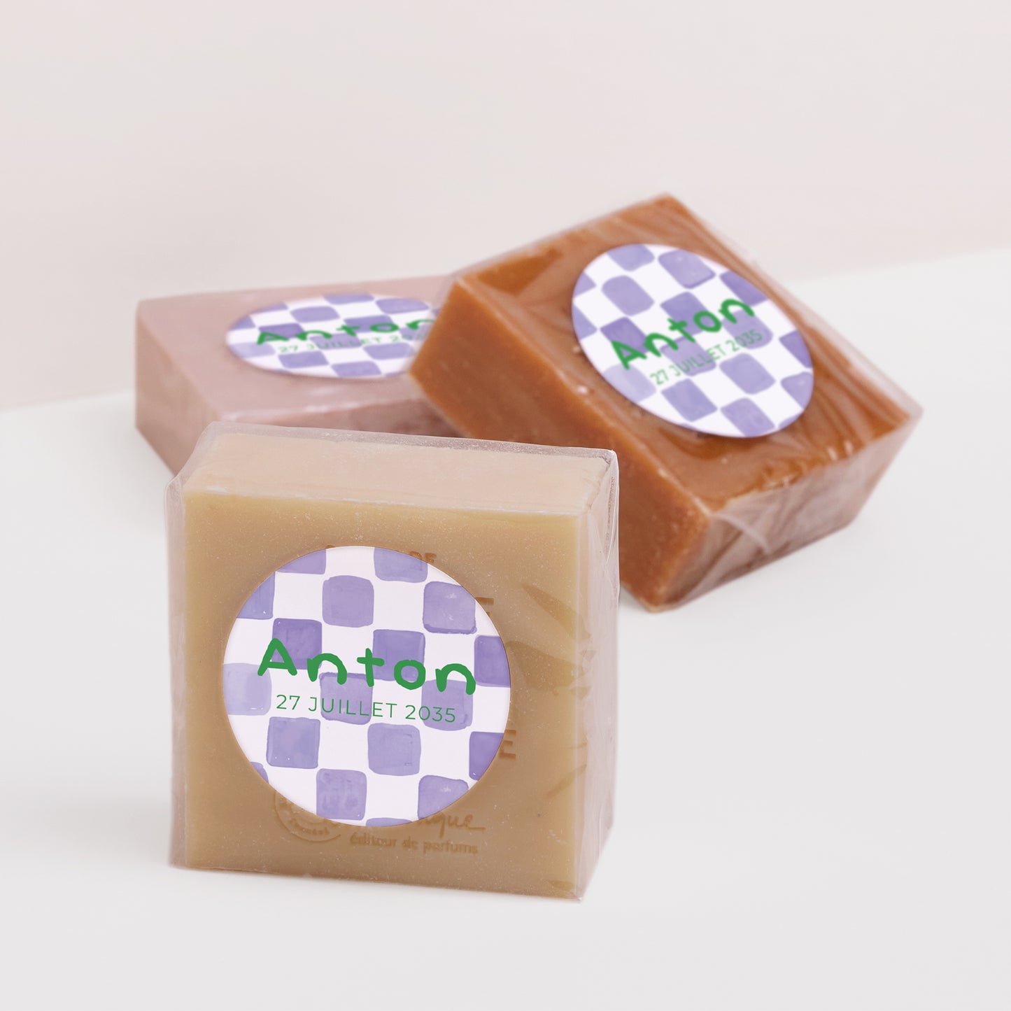 Sticker Naissance Rond Purple checkerboard photo N° 2