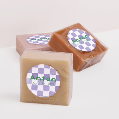 Sticker Naissance Rond Purple checkerboard photo N° 2