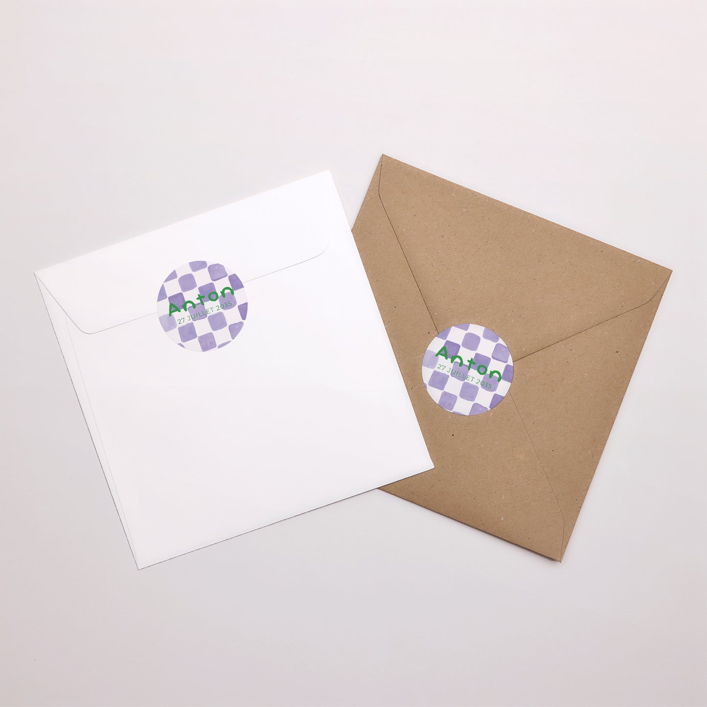Sticker Naissance Rond Purple checkerboard photo N° 3