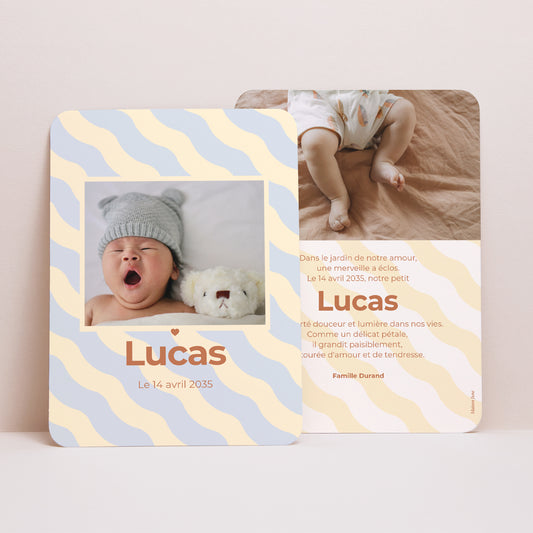 Faire-part Naissance Portrait, bords arrondis Colorful waves Boys photo