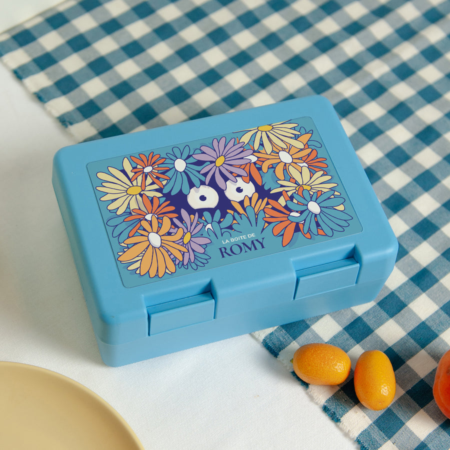Boite goûter Bleue Goûter fleuri photo
