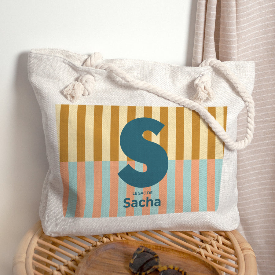 Sac cabas Anse en corde Colorful stripes blue photo