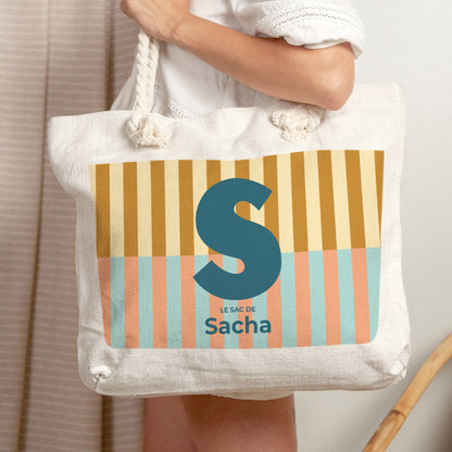Sac cabas Anse en corde Colorful stripes blue photo N° 2