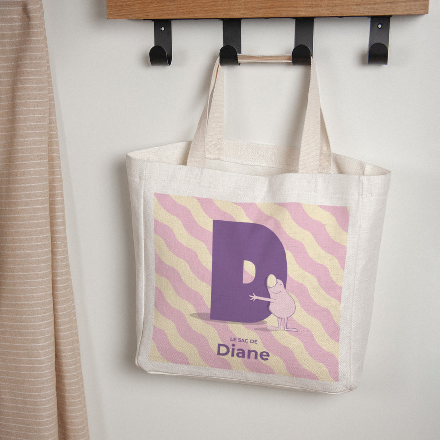 Tote bag Anse en toile Mon initial d'amour rose photo