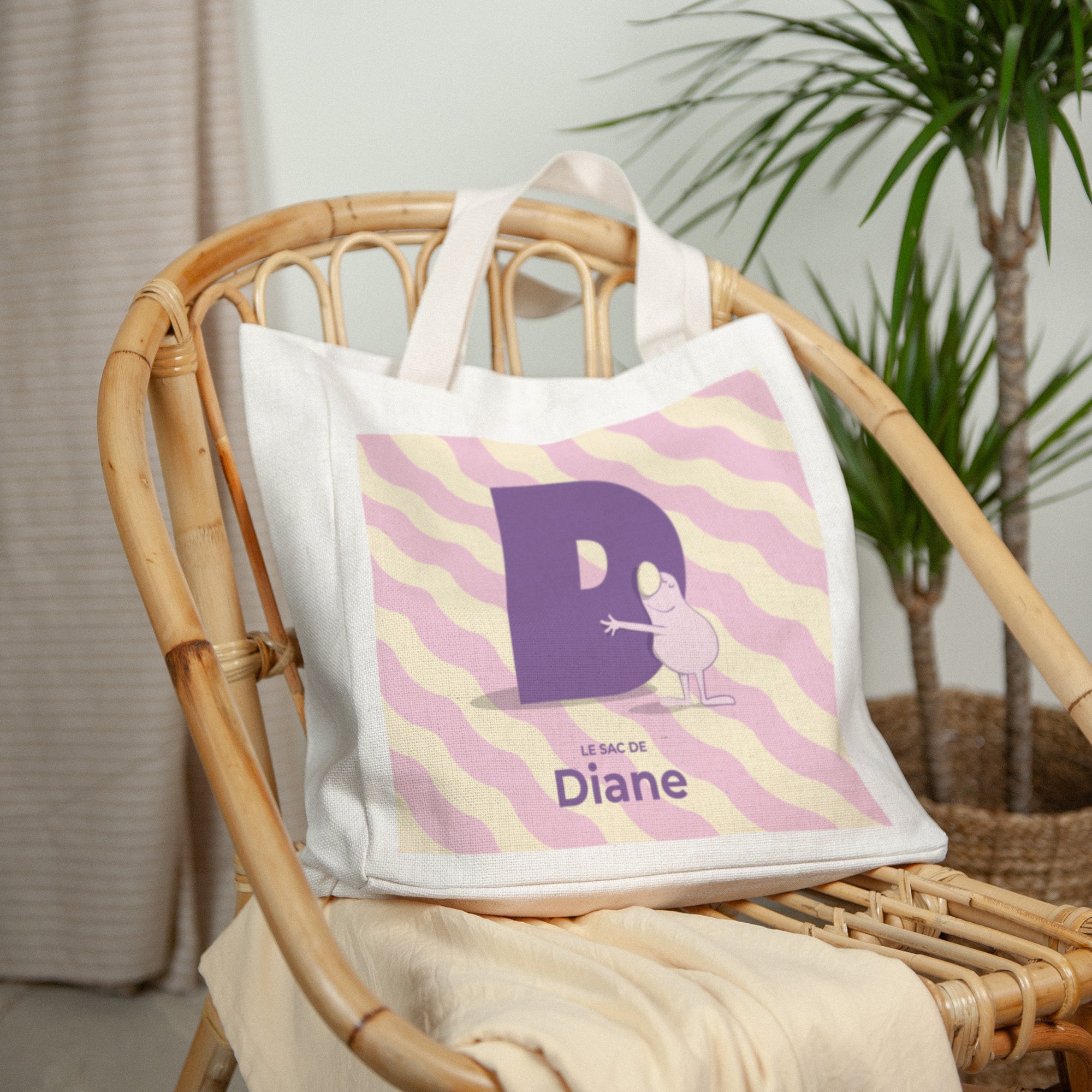 Tote bag Anse en toile Mon initiale d'amour rose photo N° 2