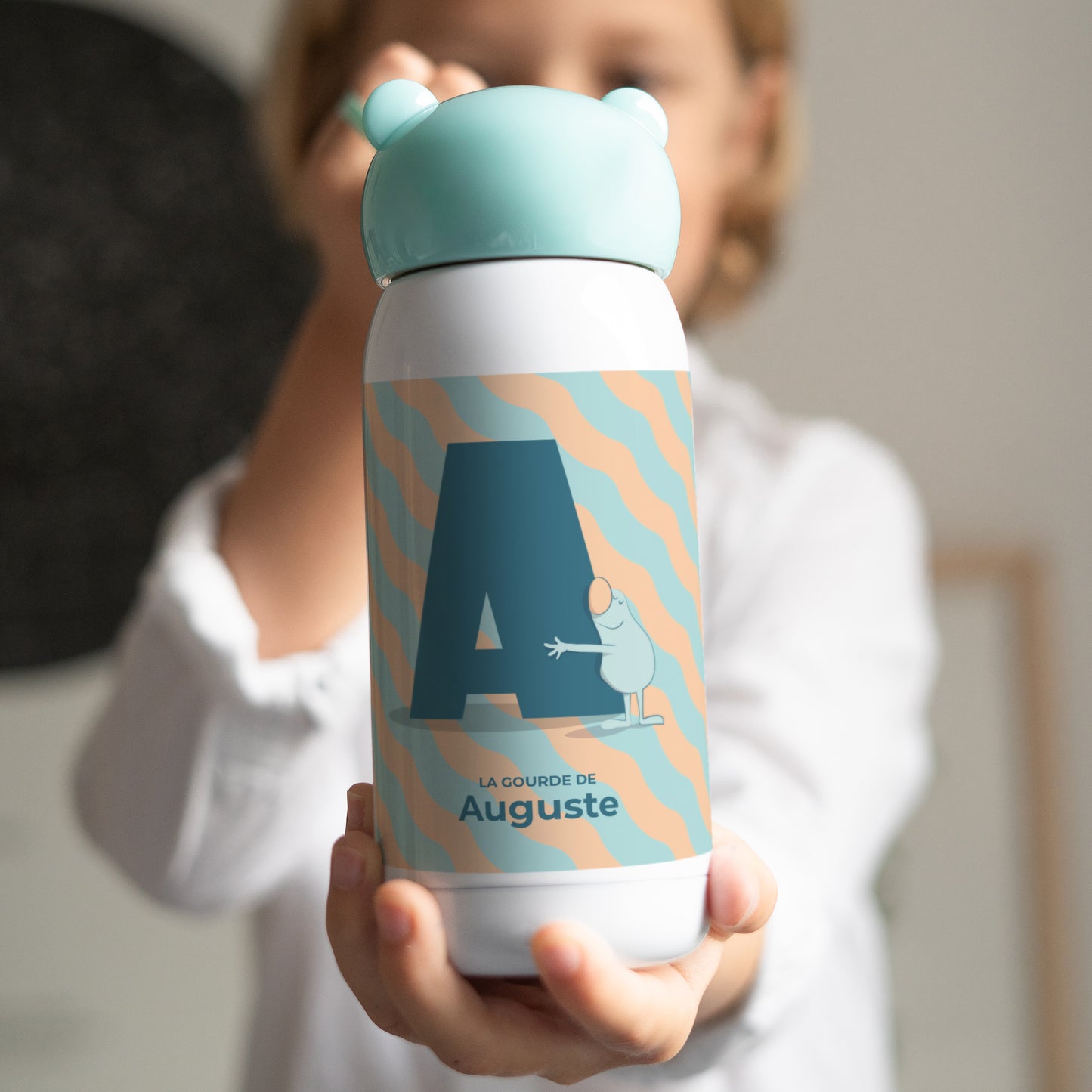 Gourde enfant Bleue, 32 cl Mon initial d'amour bleu photo N° 2