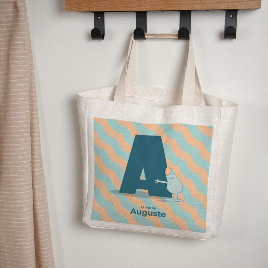 Tote bag Anse en toile Mon initial d'amour bleu photo