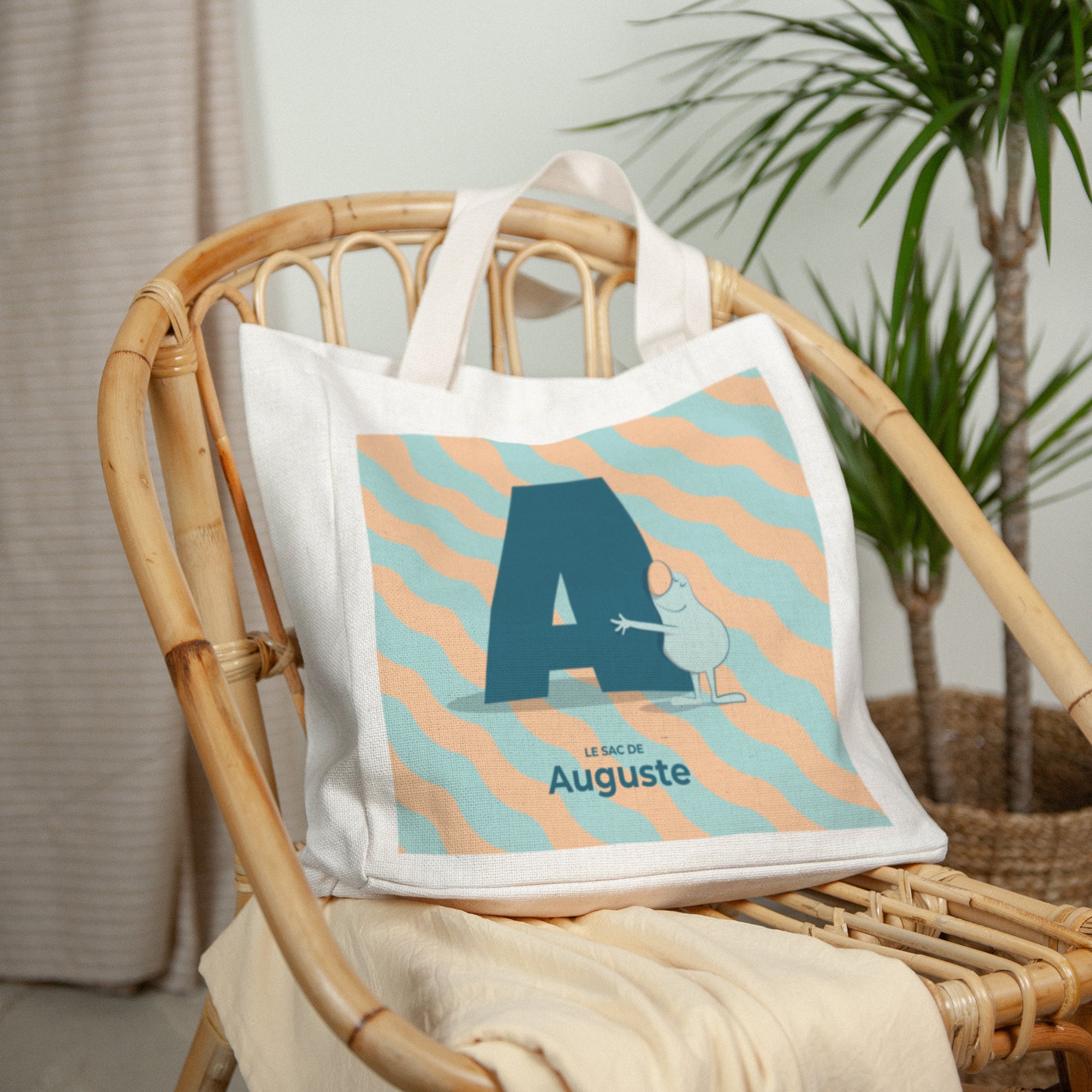 Tote bag Anse en toile Mon initiale d'amour bleu photo N° 2