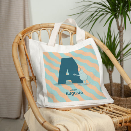 Tote bag Anse en toile Mon initiale d'amour bleu