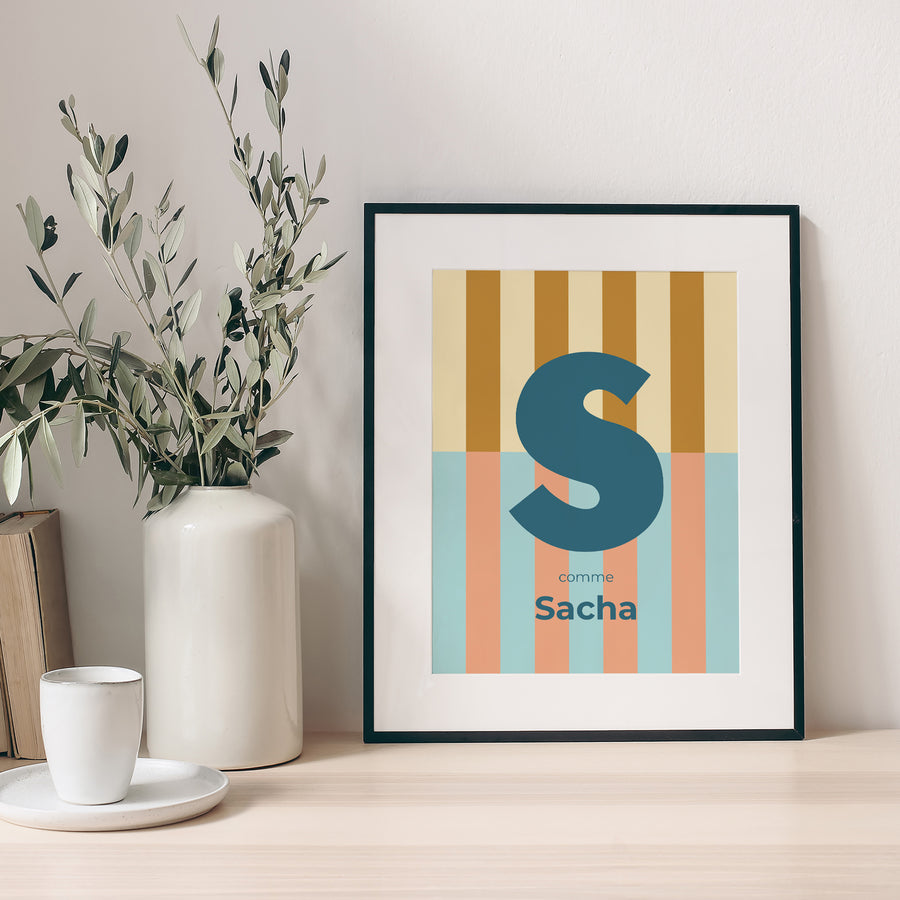 Affiche Naissance Portrait Colorful stripes blue II photo