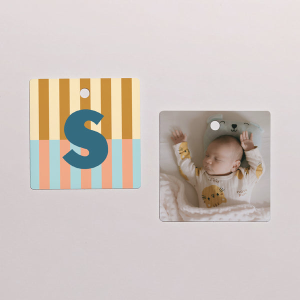 Etiquette perforée Naissance Carrée Colorful stripes blue II photo