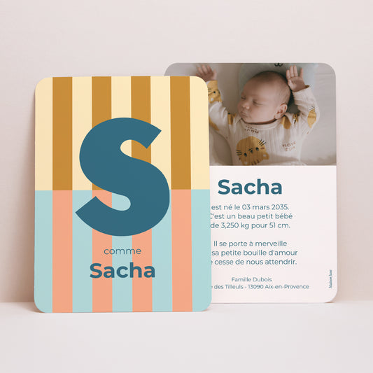 Faire-part Naissance Portrait, bords arrondis Colorful stripes blue II photo