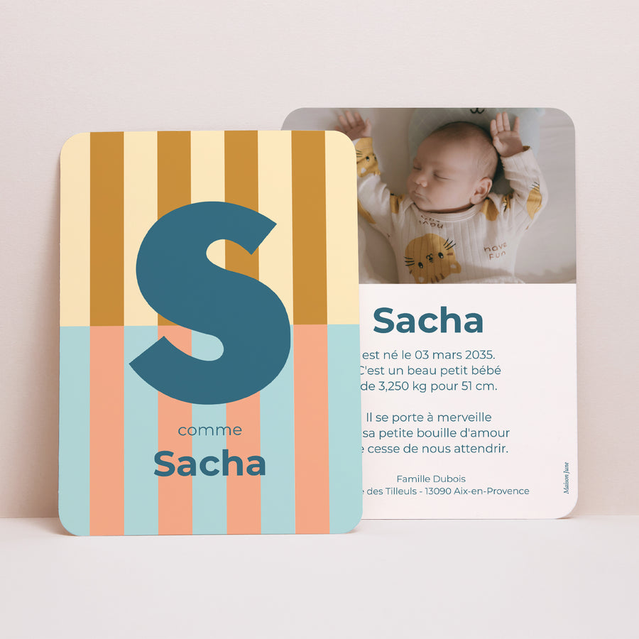 Faire-part Naissance Portrait, bords arrondis Colorful stripes blue II photo