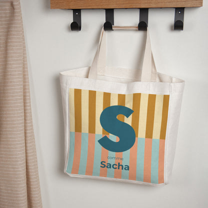 Tote bag Naissance Anse en toile Colorful stripes blue II photo N° 1