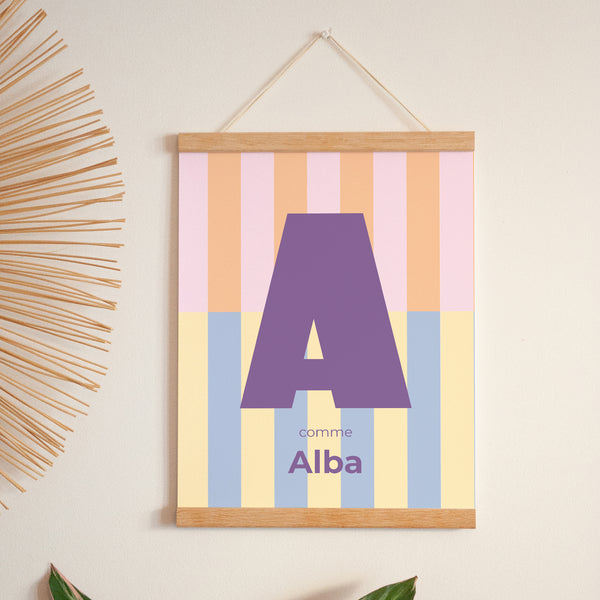 Affiche Naissance Portrait 30 x 40 cm Colorful stripes pink II photo