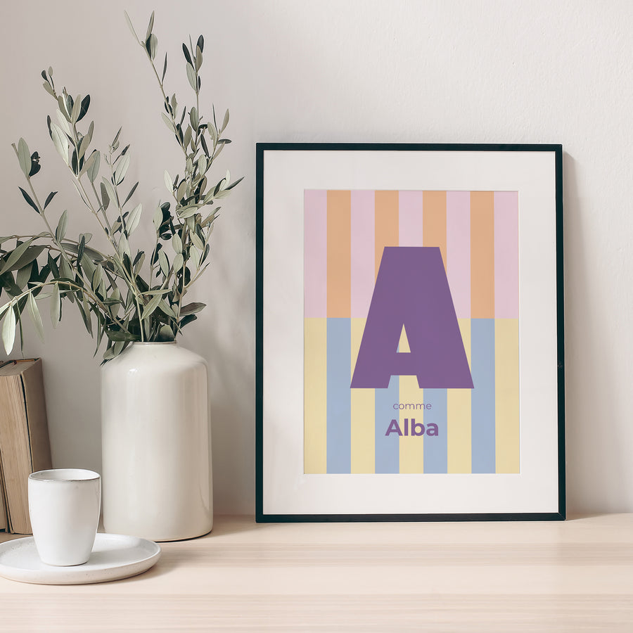 Affiche Naissance Portrait Colorful stripes pink II photo