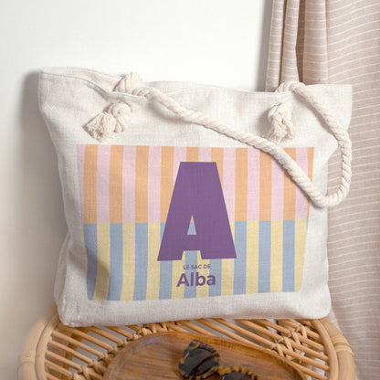 Sac cabas Naissance Anse en corde Colorful stripes pink II photo N° 1
