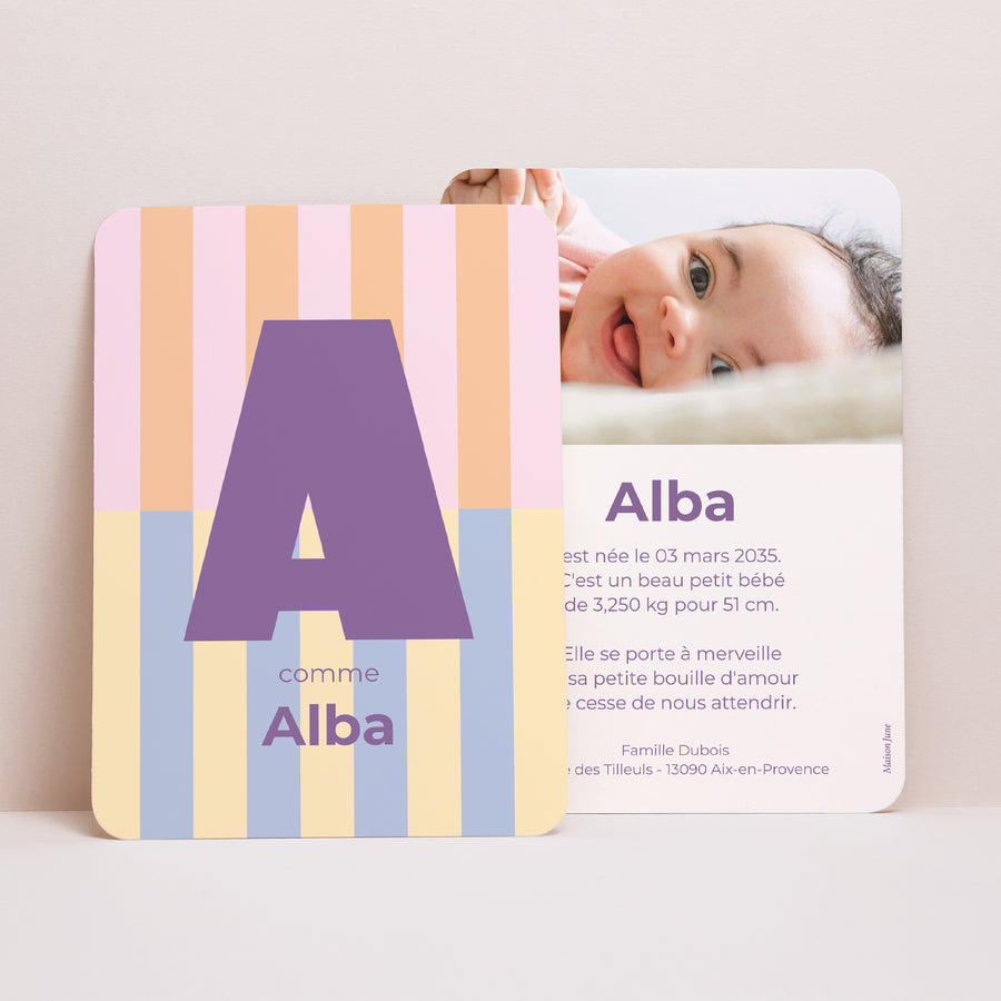 Faire-part Naissance Portrait, bords arrondis Colorful stripes pink II photo